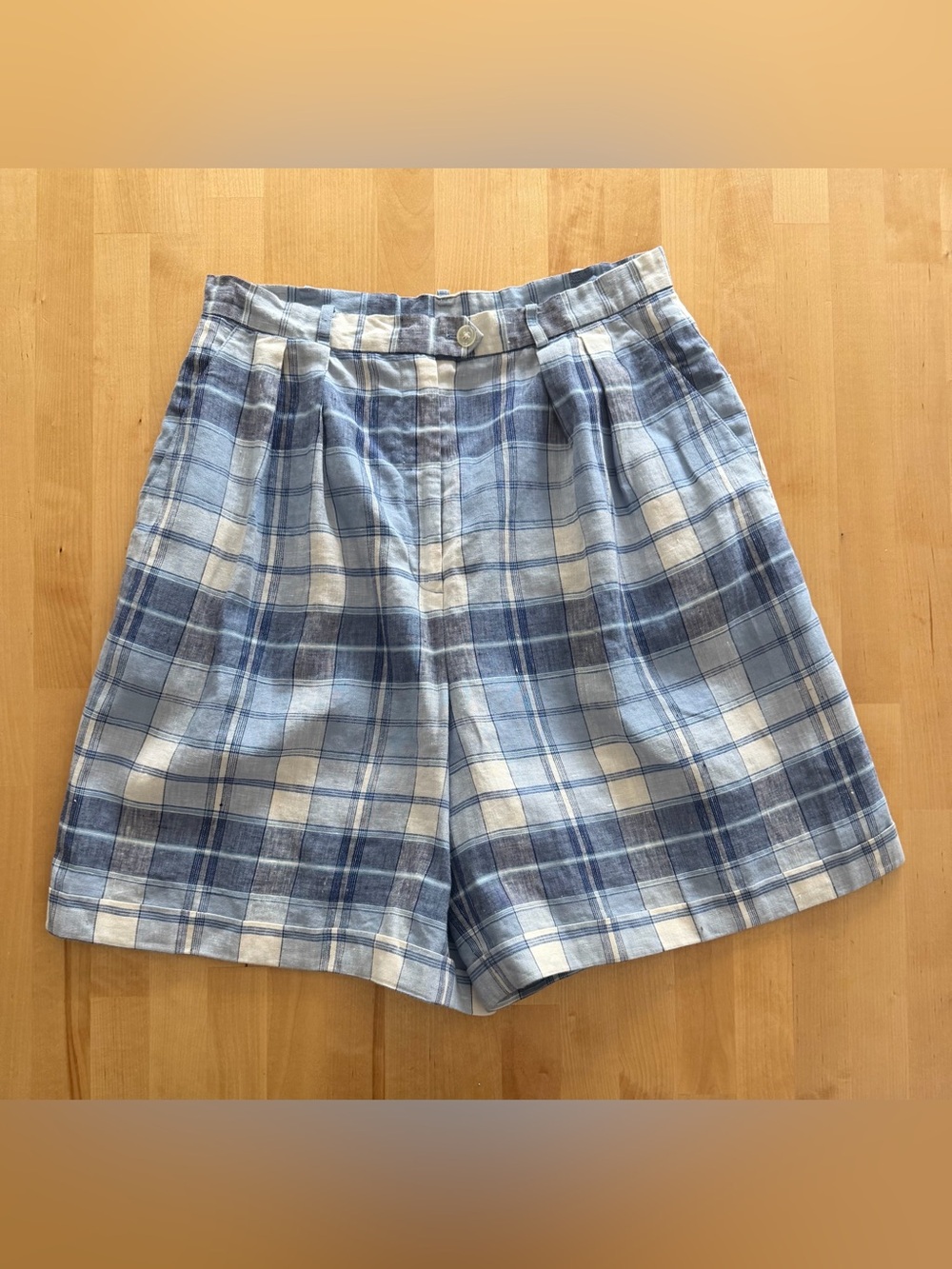 Lauren Ralph Lauren Linen High-Waist Blue Plaid Women’s Shorts